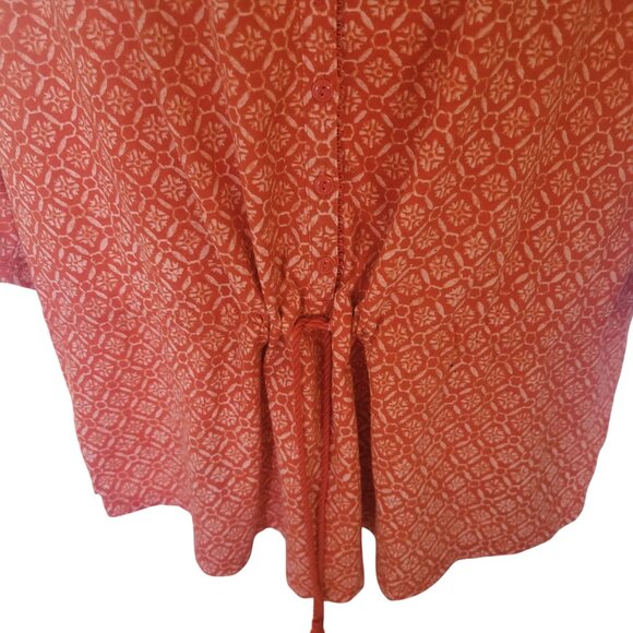LAUREN RALPH‎ LAUREN Orange Boho Style Tunic Top Drawstring Waist Button - Picture 5 of 7